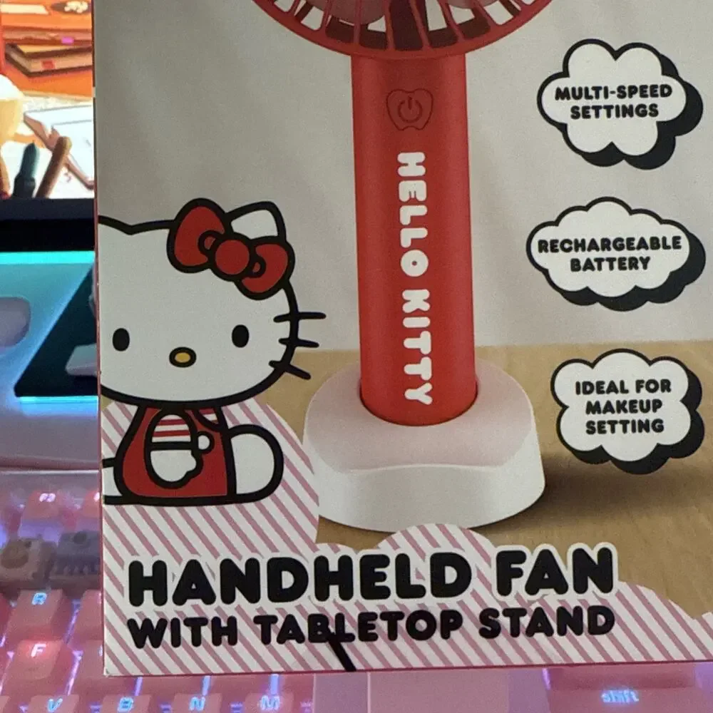 Hello Kitty Portable Fan Stand Makeup Multi Speed Rechargeable Cable 2025 Sanrio